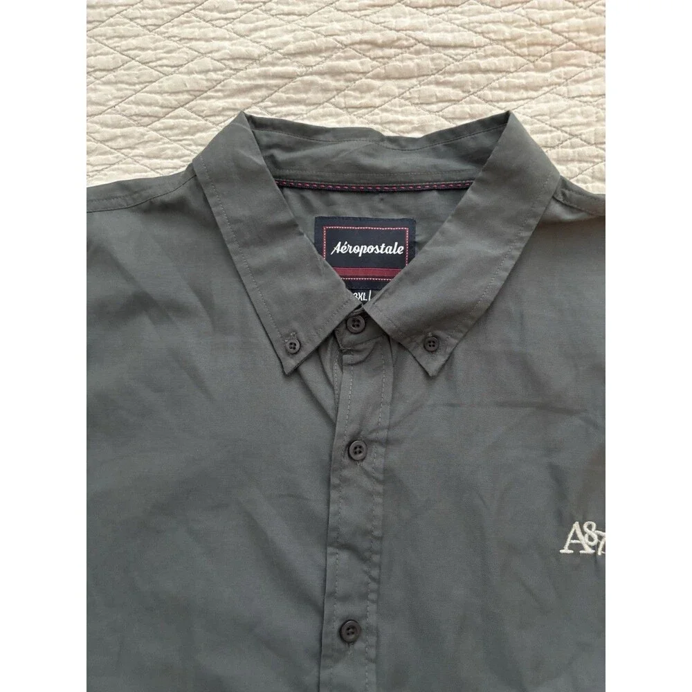 Aéropostale A87 Embroidered Solid Button-Down Short Sleeve Shirt Men's 3XL  Tag